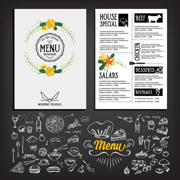 Food menu, restaurant template design. Flyer cafe. 