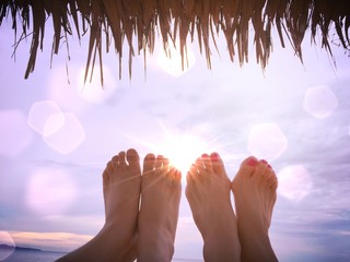 thatch roof and feet. 