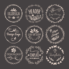 Hand drawing logo design with round floral elements