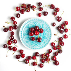 Cherries on a white background
