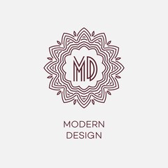 Vector geometric frame in mono line style. Monogram design