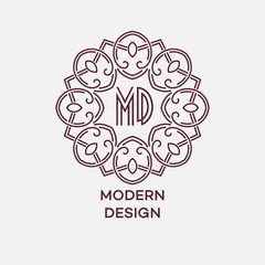 Vector geometric frame in mono line style. Monogram design