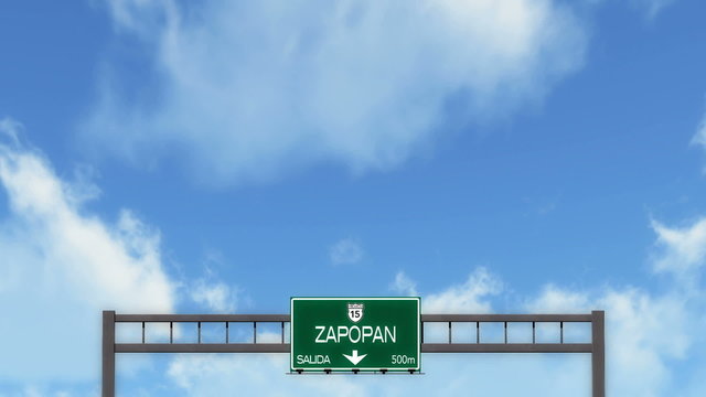 Passing under Zapopan Mexico Highway Road Sign
  