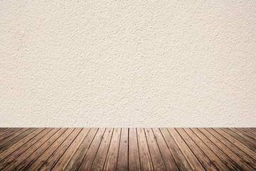 Empty room of beige wall and wood floor