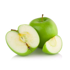Green apples and half of apple Isolated on a white background