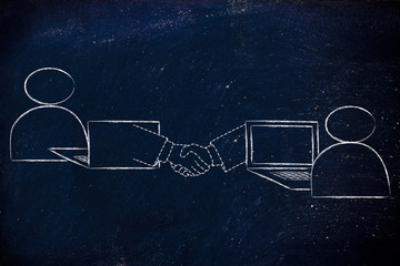 people virtually shaking hands online, metaphor of collaboration