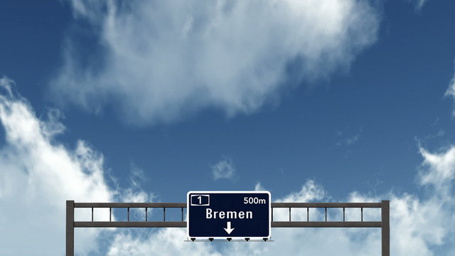 Passing under Bremen Germany Highway Road Sign
  