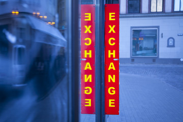 Signboard of currency exchange.
