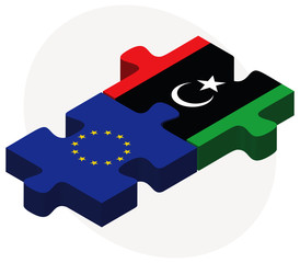 European Union and Libya Flags in puzzle