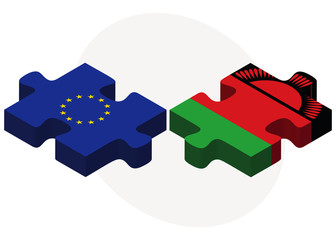 European Union and Malawi Flags in puzzle