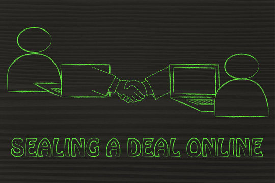 people virtually shaking hands online, sealing a deal online