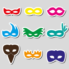 carnival rio color stickers masks simple icons set eps10