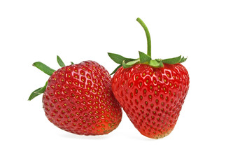 Two strawberries on white background