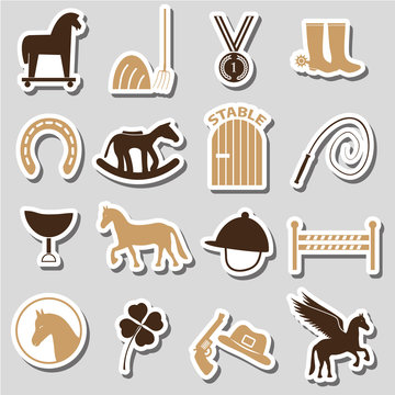 brown simple horse theme stickers icons set eps10