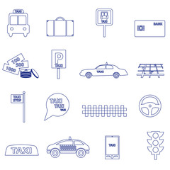 simple taxi blue outline icons set eps10