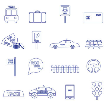 simple taxi blue outline icons set eps10