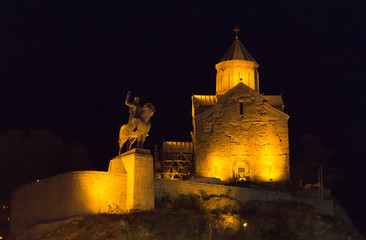Fototapeta premium Night view of the temple Metekhi 