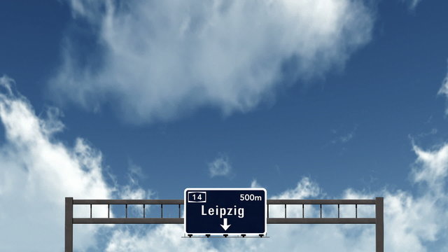 Passing under Leipzig Germany Highway Road Sign
  