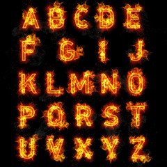 Fire font text all letters of alphabet on black background © ibreakstock