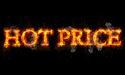 Hot price burning word written text in flames