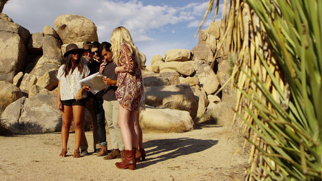 Group of young people on road trip 