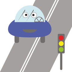 car goes on the road and the traffic light