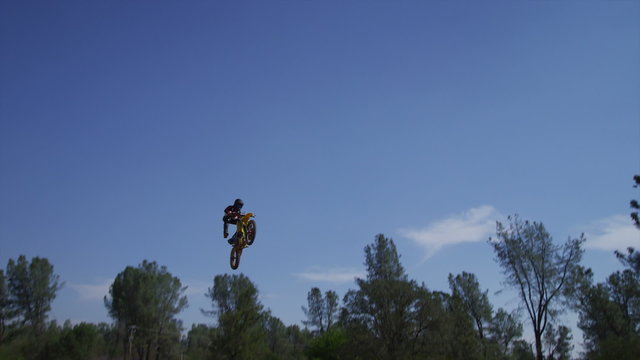 Motocross rider going off big jump, slow motion