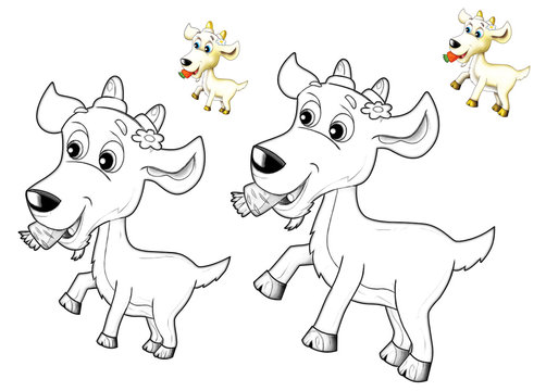The happy cartoon goat - caricature - coloring page 