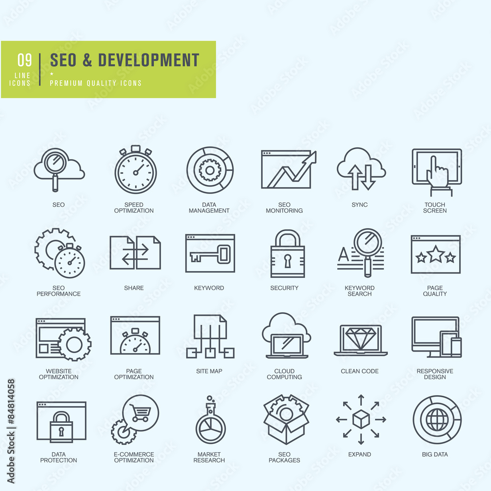 Poster thin line icons set. icons for seo, website and app design and development.