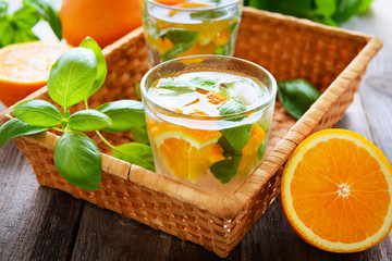 Homemade orange water with basil