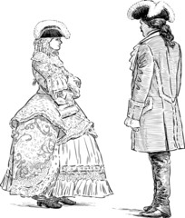 couple in the historical suits