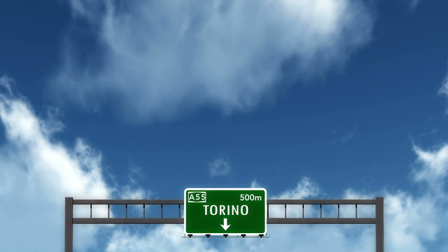 Passing under Torino Italy Highway Road Sign
  