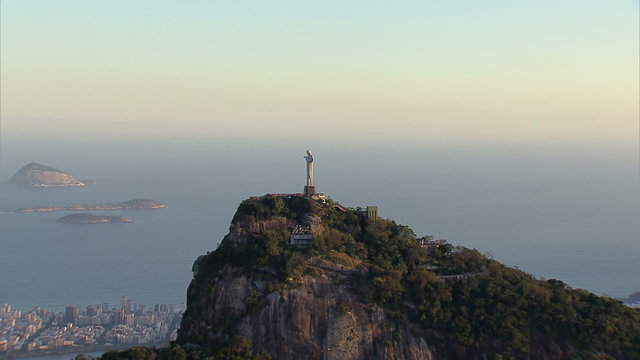 Zoom into aerial view of Christ the Redemeer Statue, Rio de Janeiro, Brazil