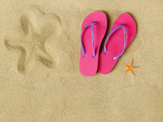 Fototapeta na wymiar Slippers on beach