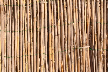 A wooden background with vertical reeds