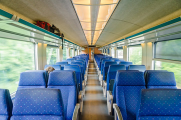 Emtpy interior of the train for long and short distance