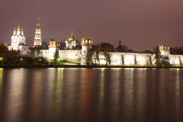 Fototapeta na wymiar Russian orthodox churches in Novodevichy Convent monastery, Moscow, Russia, UNESCO world heritage site