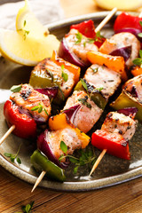 Grilled salmon and vegetable skewers