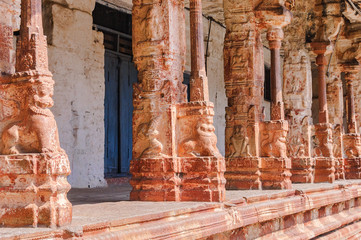 Stone Statues at Virupaksha temple in Hampi, India.