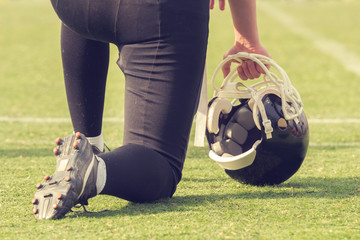 American football player waiting to join the game.