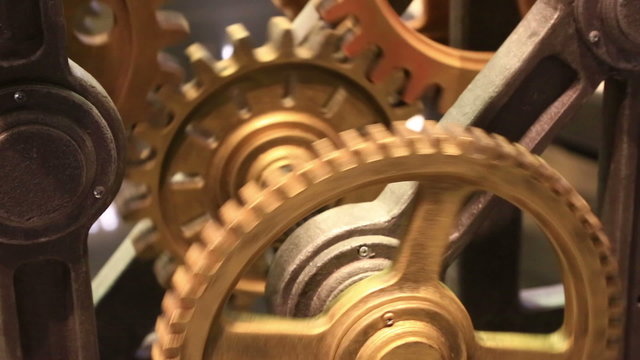 movement of gears in the working clockwork close up
