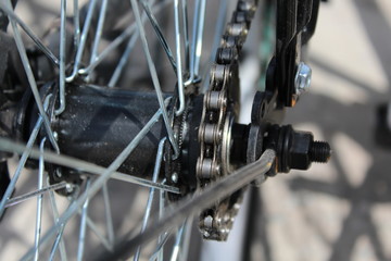 Bicycle wheel with details, close-up