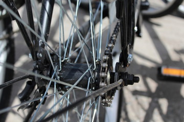 Bicycle wheel with details, close-up