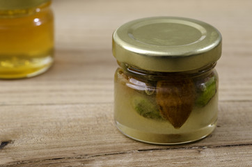 Honey with dried fruit and nut.