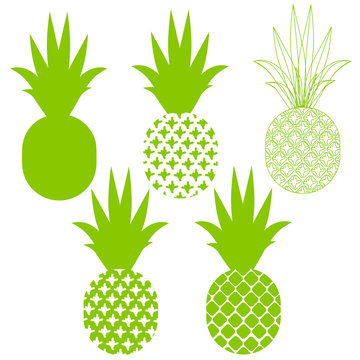 Pineapple vector silhouettes in green different variants