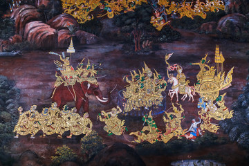  Mural paintings at Wat Phra Kaew in Bangkok Thailand © coward_lion