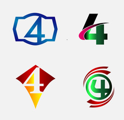 Abstract icons for number 4 logo set
