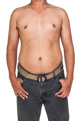 Naklejka premium body of man Fat belly,Man with overweight abdomen