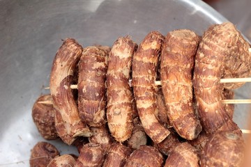 Boiled taro in the market