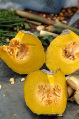 Fresh yellow pumpkin at the market